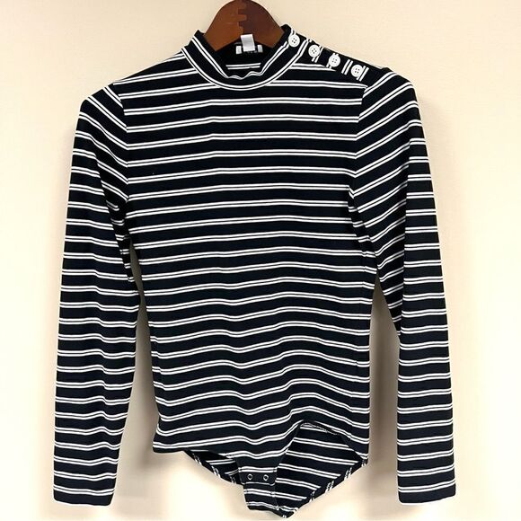 J Crew black and white striped bodysuit. Sz S - Picture 4 of 8